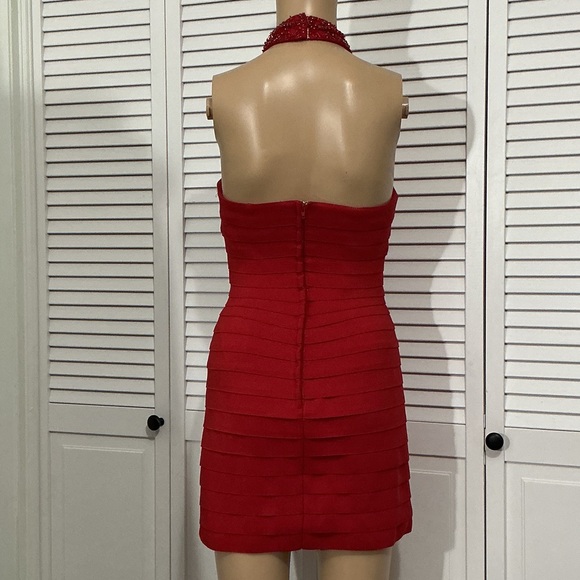 Sherri Hill Red Beaded Halter Mini Dress - Picture 6 of 13